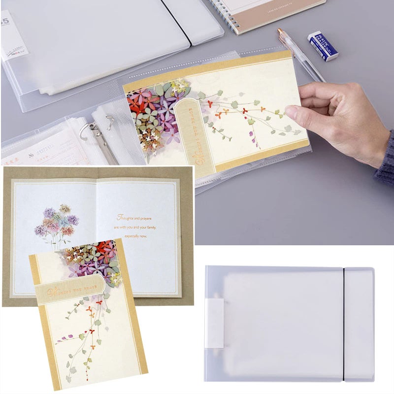 NILSTOREY Greeting Card Organizer  Holds 50+ Pages 2 Ring Binder Transparent Postcard Film Photo Album Ticket Photocards Holder Pocket Sleeves (B5 Type) - Image 3